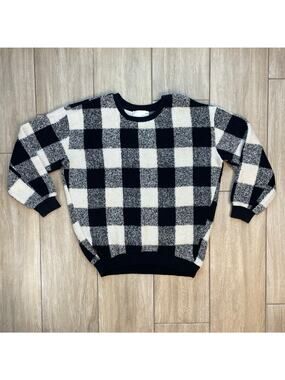 JOA Los Angeles Buffalo Plaid Sweater Women's M Wool Blend Black White